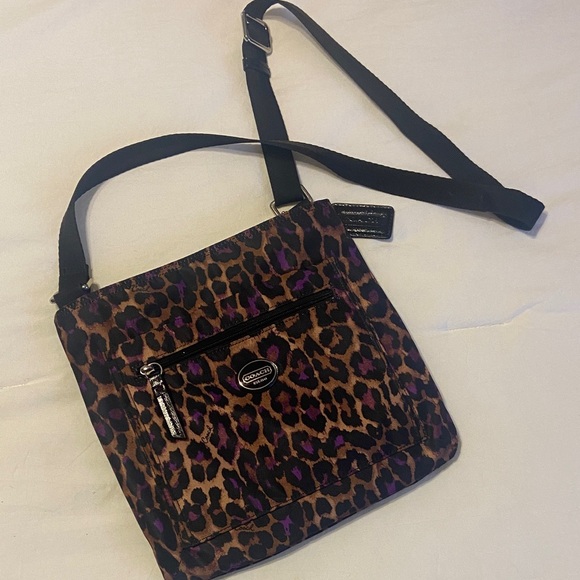 Coach Animal Print Crossbody Bag - Purple and Brown with matching cosmetic bag - Picture 3 of 14
